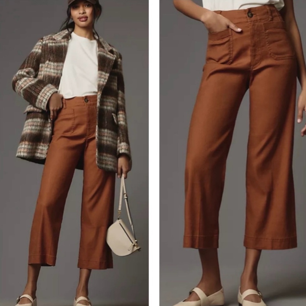 Anthropologie Maeve The Colette 26 Cropped Wide Leg Pants Gold Bronze Brown